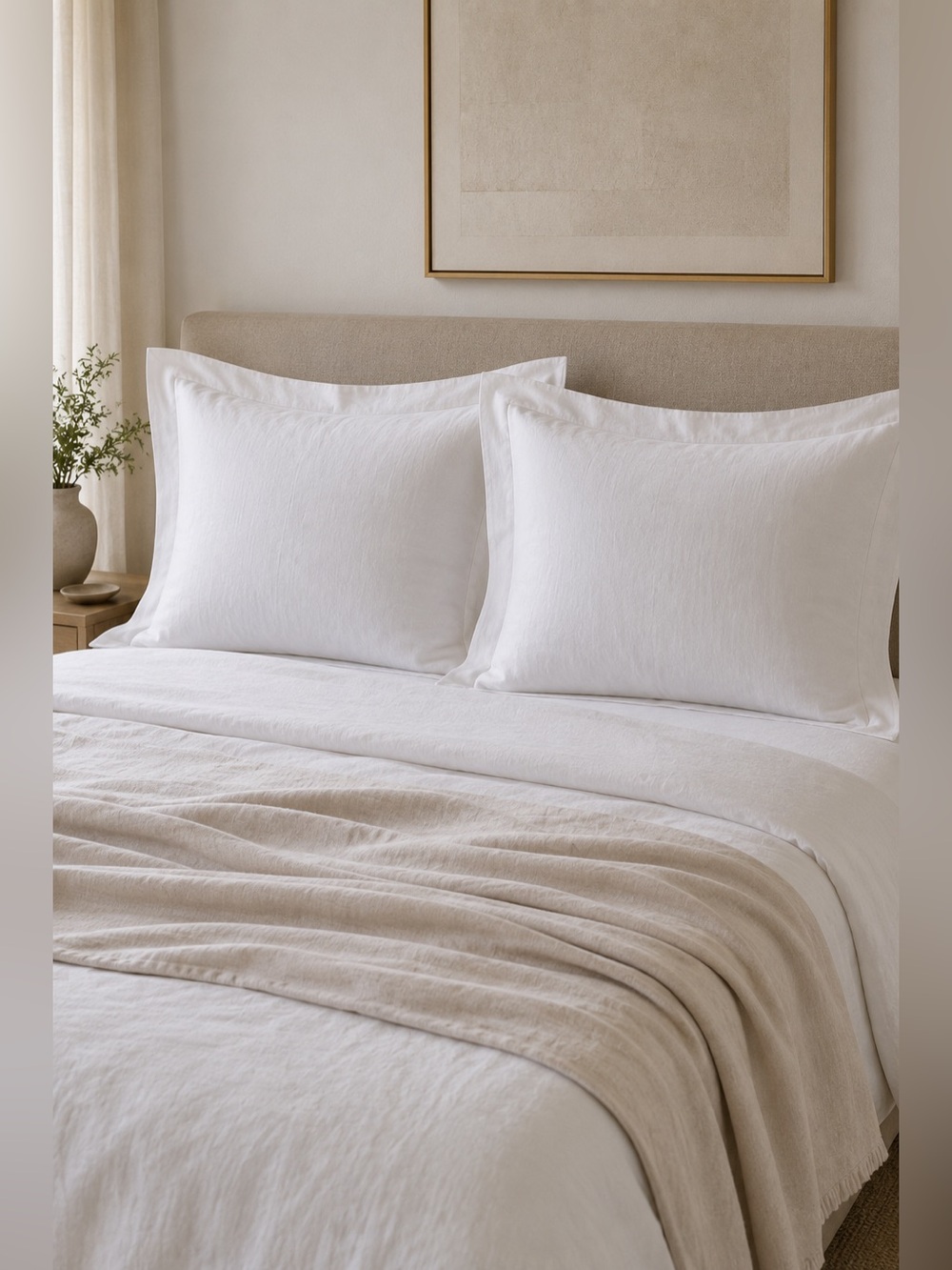 NEW! Italic 100% European Linen King Pillow Shams White Set of 2